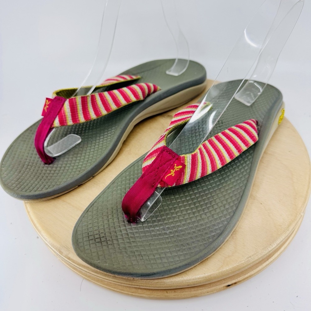 Chaco Classic Flip Flop Sandals Women's 9 Pink Stripe Comfort Slip On Shoes